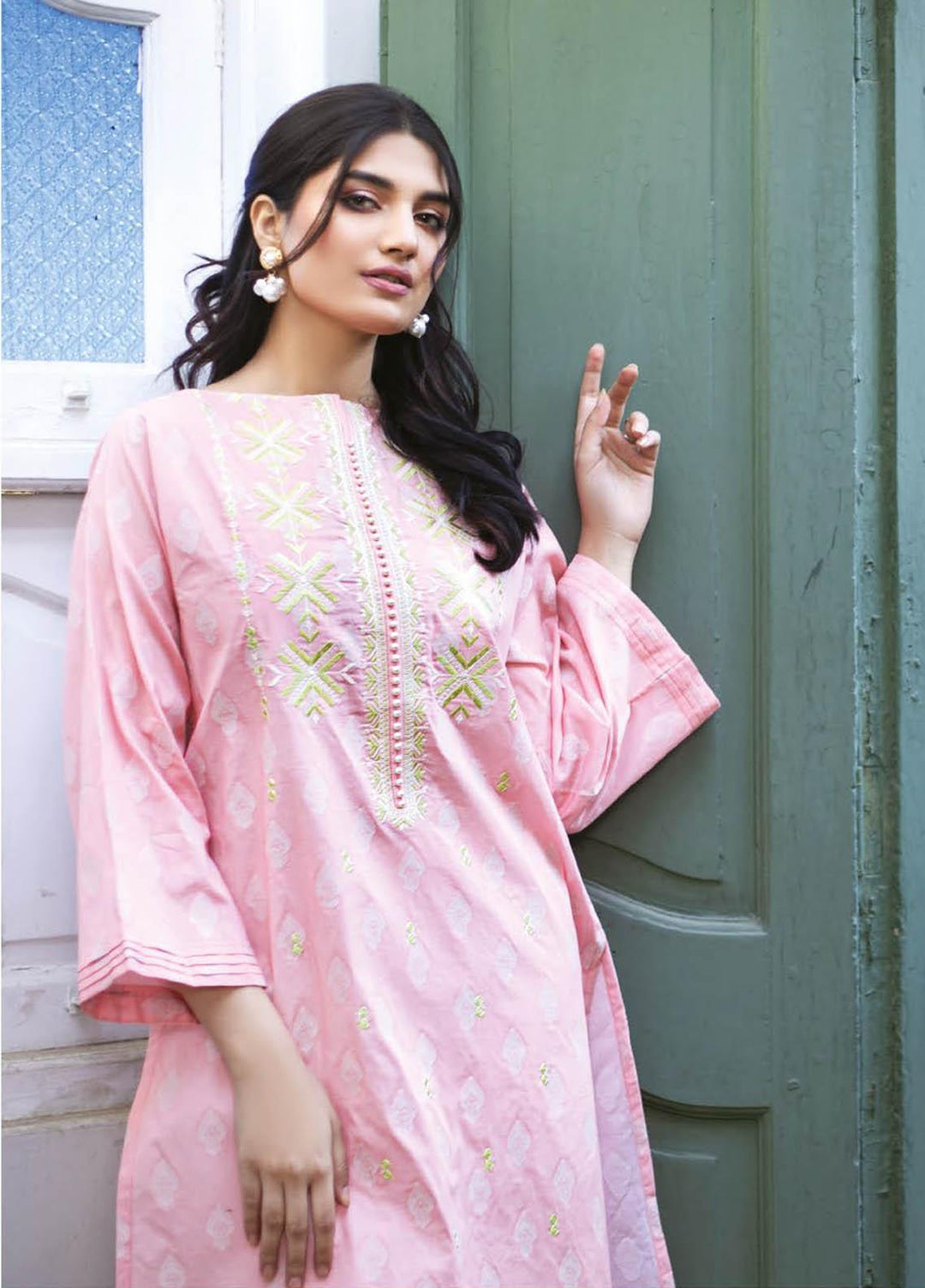 Orient Textile Embroidered Jacquard  Unstitched Kurties OTL-21-033 Pink - Summer Collection