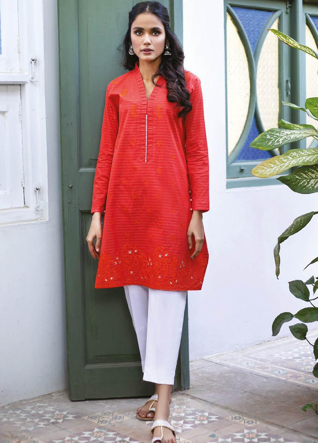 Orient Textile Embroidered Missouri  Unstitched Kurties OTL-21-035 Red - Summer Collection