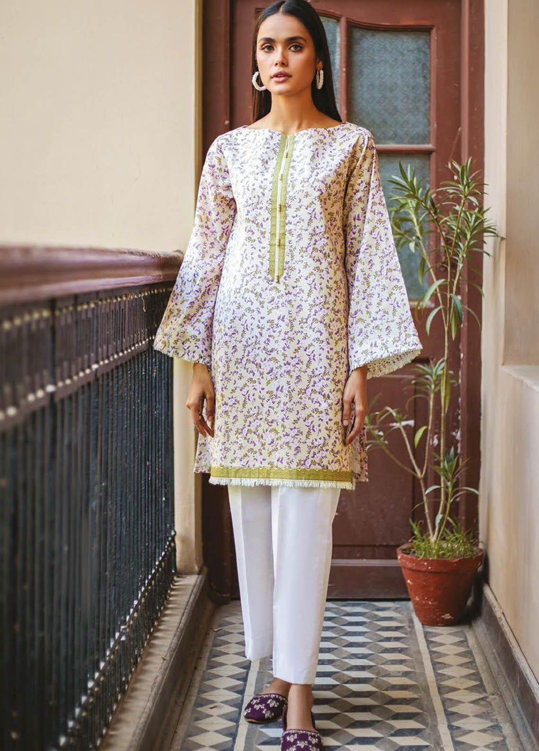 Orient Textile Printed Lawn  Unstitched Kurties OTL-21-040 Beige - Summer Collection
