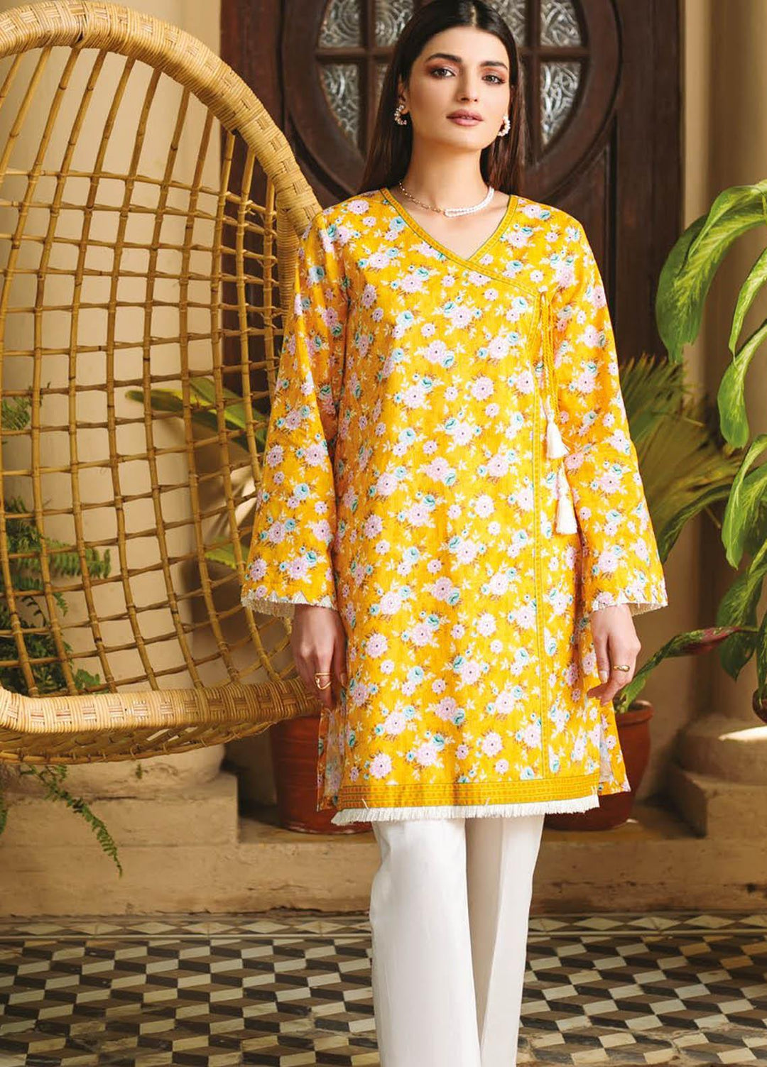 Orient Textile Printed Lawn  Unstitched Kurties OTL-21-041 Yellow - Summer Collection