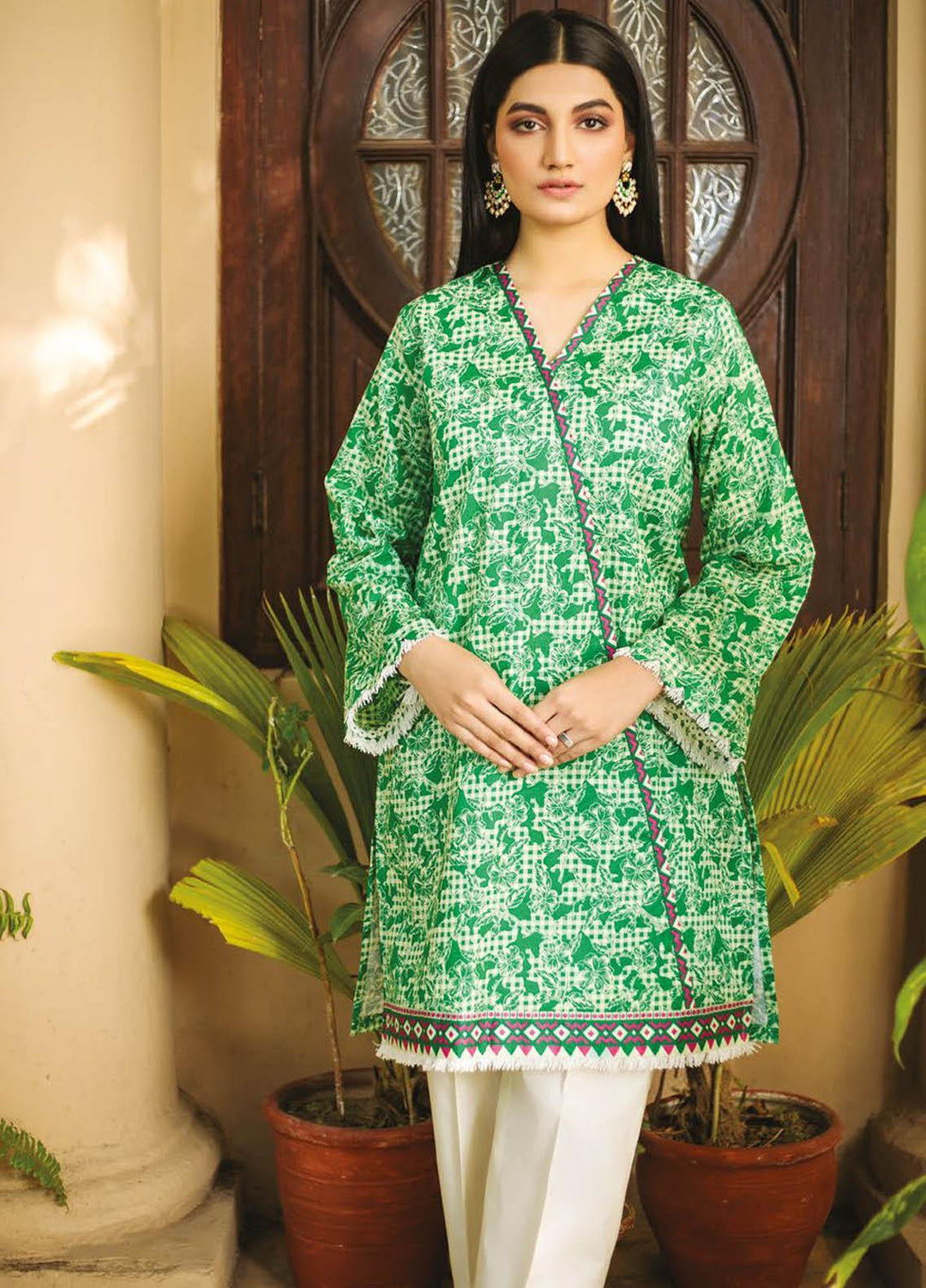 Orient Textile Printed Lawn  Unstitched Kurties OTL-21-042 Green - Summer Collection