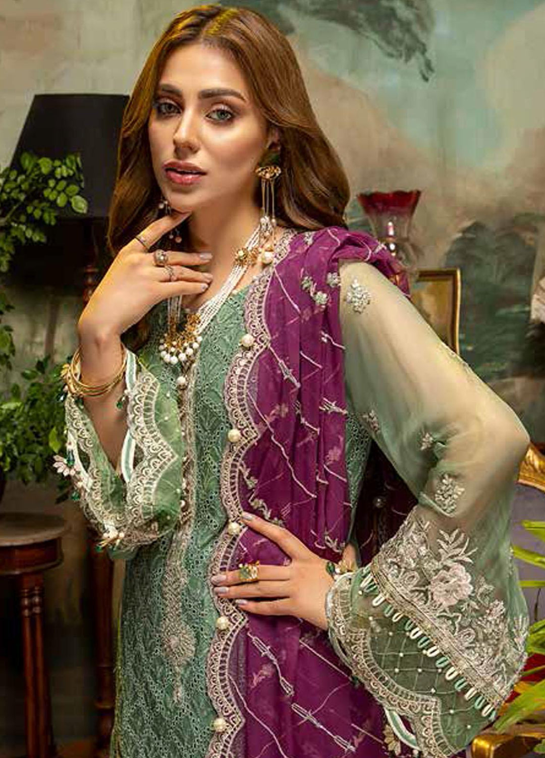 Guzarish by Adan's Libas Embroidered Chiffon Suits Unstitched 3 Piece AL21GC 01 Blingy Tunes - Luxury Collection