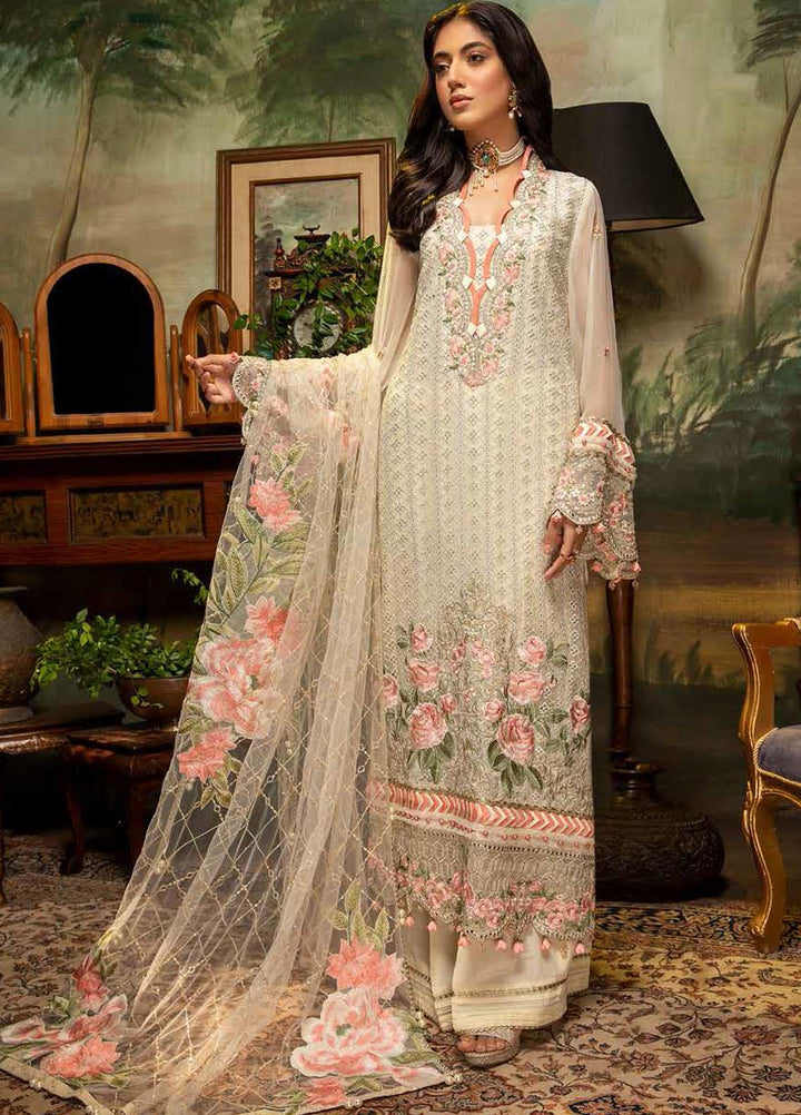 Guzarish by Adan's Libas Embroidered Chiffon Suits Unstitched 3 Piece AL21GC 02 Ivory Bliss - Luxury Collection