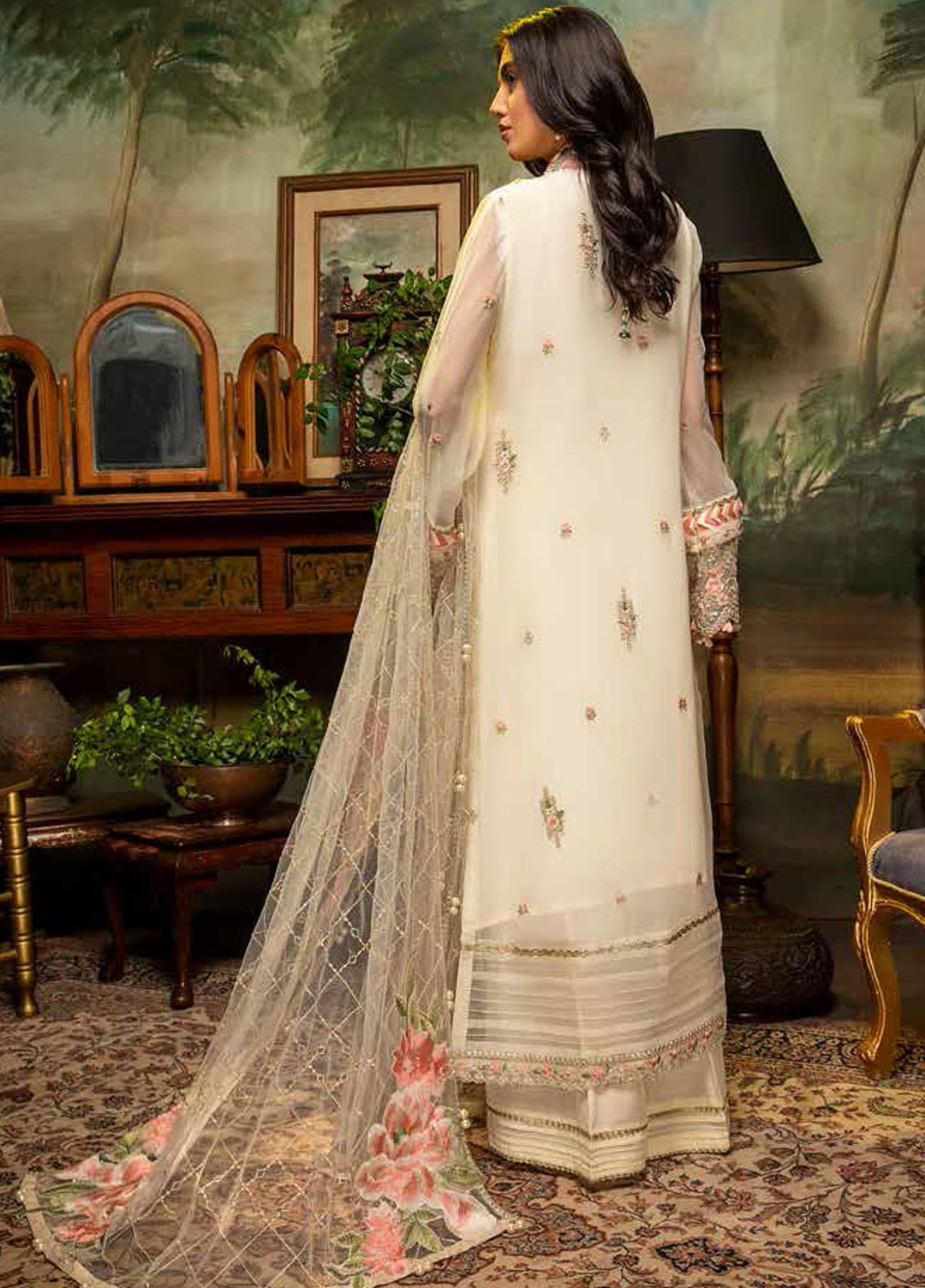 Guzarish by Adan's Libas Embroidered Chiffon Suits Unstitched 3 Piece AL21GC 02 Ivory Bliss - Luxury Collection