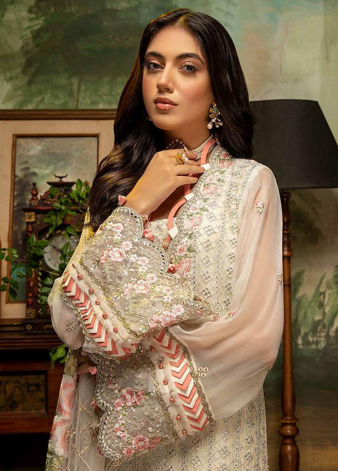 Guzarish by Adan's Libas Embroidered Chiffon Suits Unstitched 3 Piece AL21GC 02 Ivory Bliss - Luxury Collection