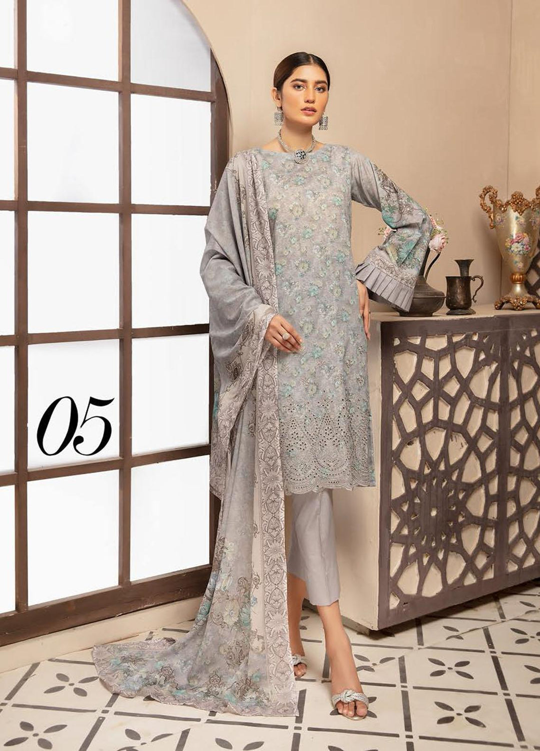 Guzel By Riaz Arts Embroidered Lawn Suits Unstitched 3 Piece RA21G 05 - Summer Collection