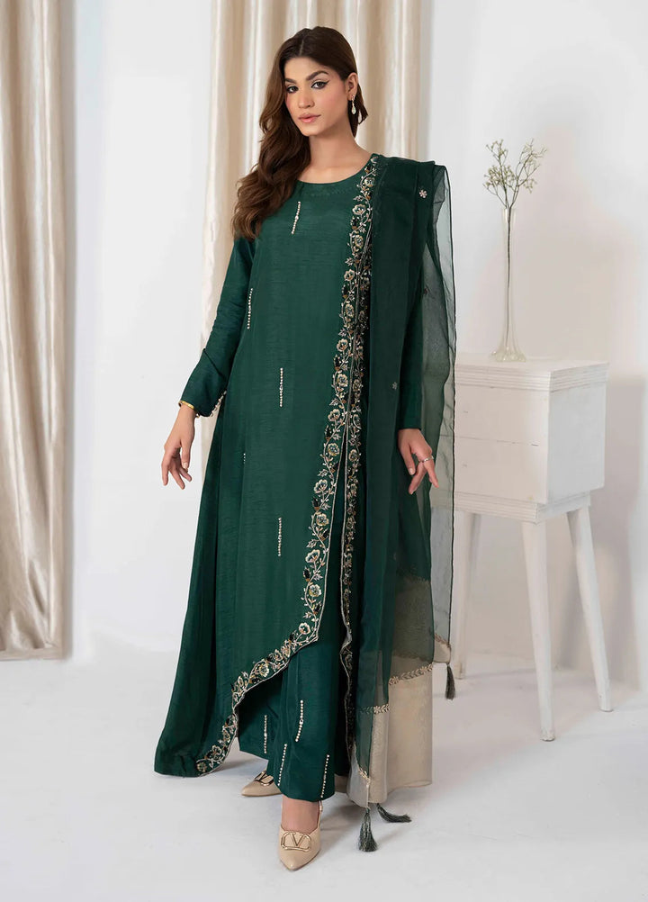 Hadia Batool Pret Embroidered Raw Silk 3 Piece Suit Aria