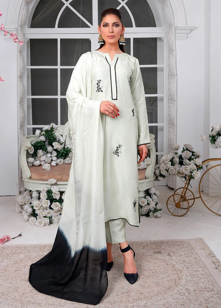 Hadia Batool Pret Embroidered Raw Silk 3 Piece Suit Celine