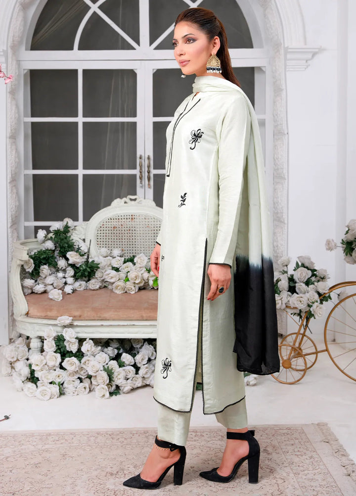 Hadia Batool Pret Embroidered Raw Silk 3 Piece Suit Celine