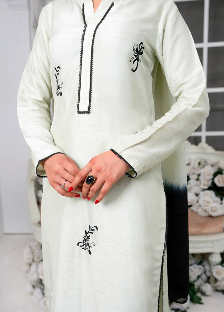 Hadia Batool Pret Embroidered Raw Silk 3 Piece Suit Celine