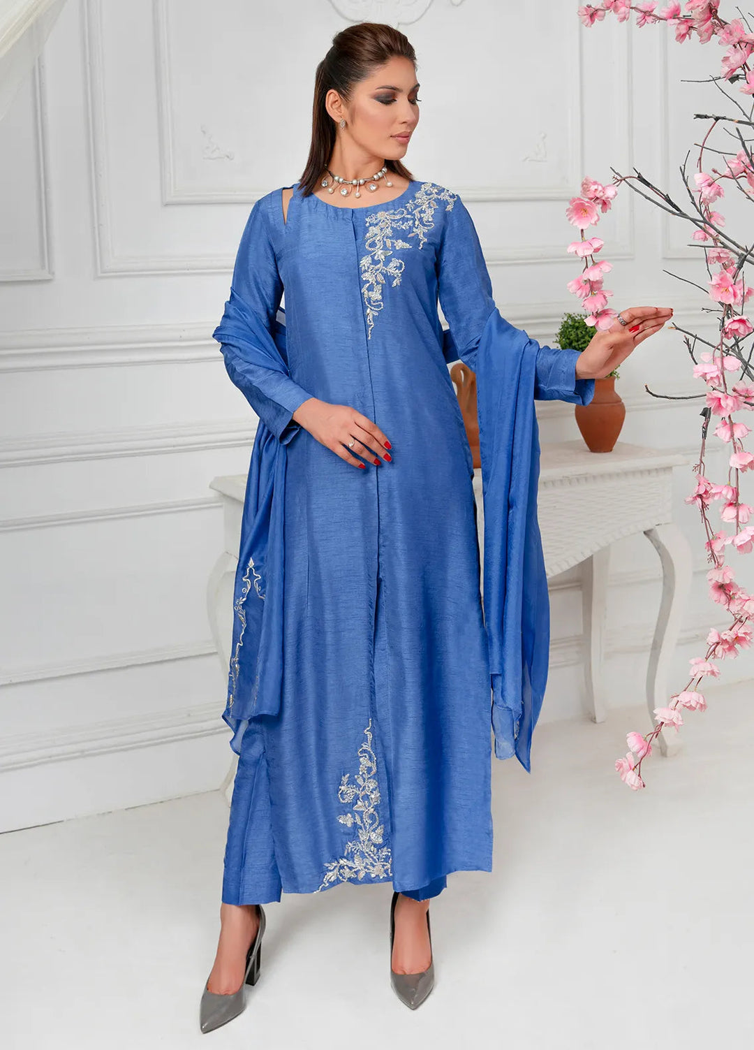 Hadia Batool Pret Embroidered Raw Silk 3 Piece Suit Cia