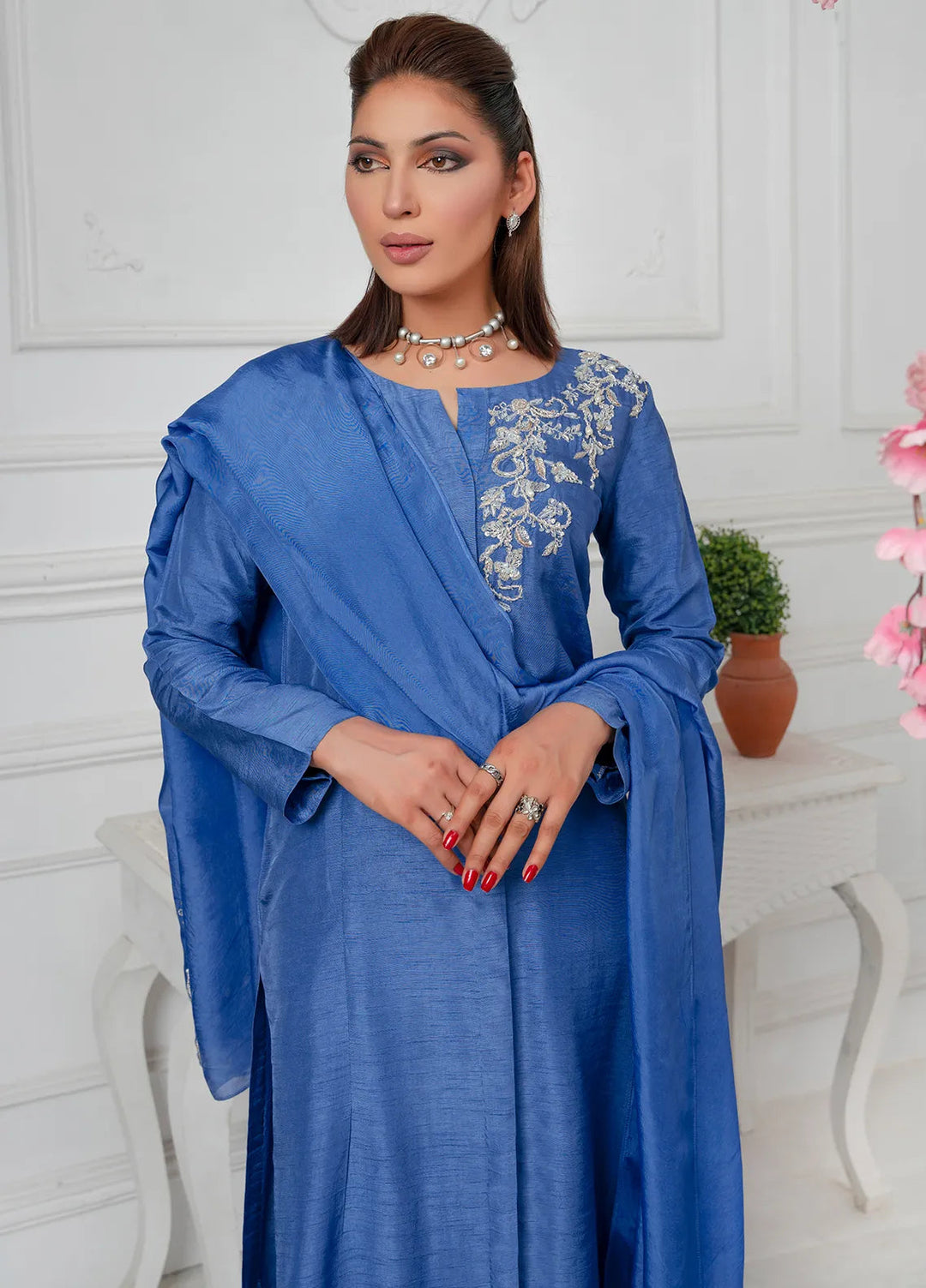 Hadia Batool Pret Embroidered Raw Silk 3 Piece Suit Cia