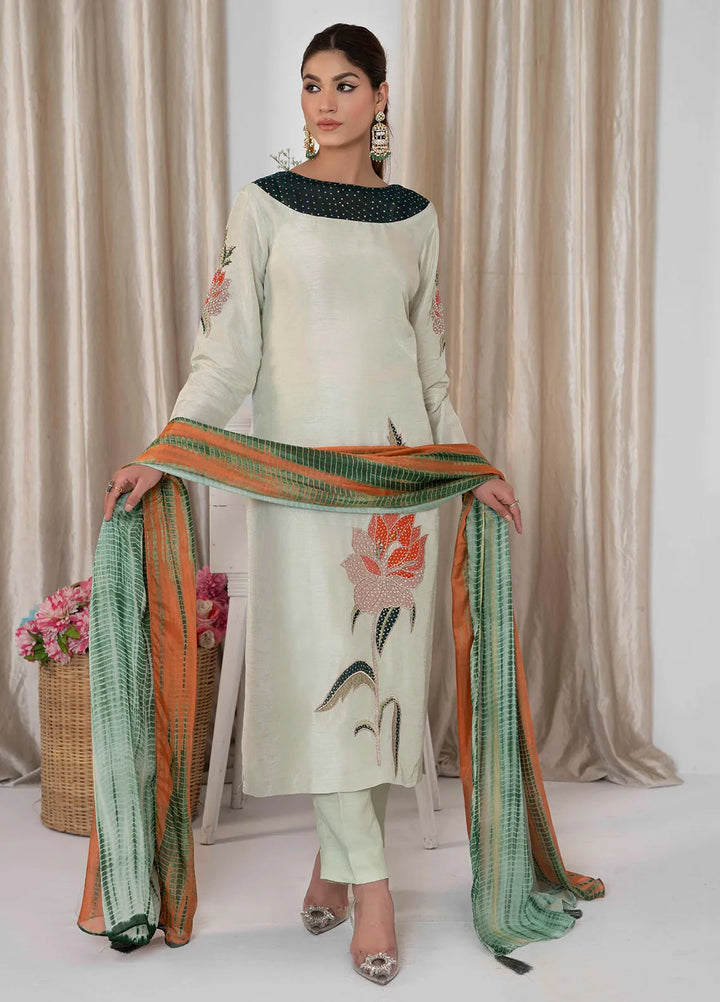 Hadia Batool Pret Embroidered Raw Silk 3 Piece Suit Dania