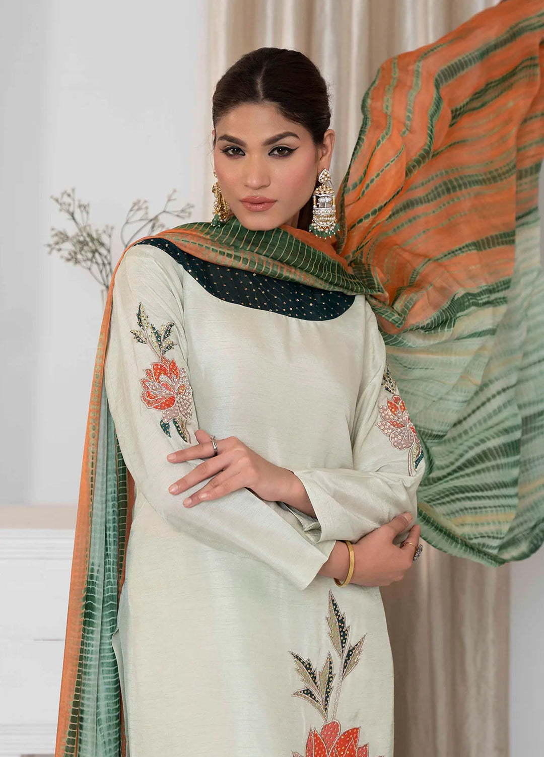 Hadia Batool Pret Embroidered Raw Silk 3 Piece Suit Dania