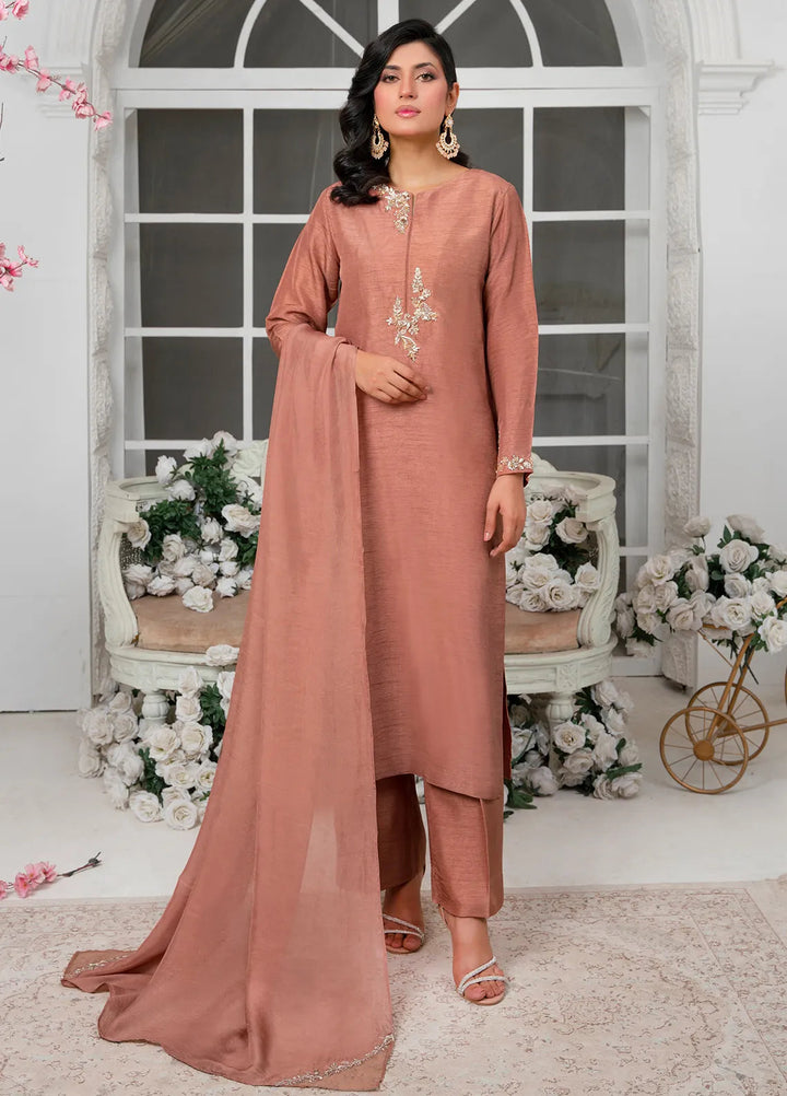 Hadia Batool Pret Embroidered Raw Silk 3 Piece Suit Evara