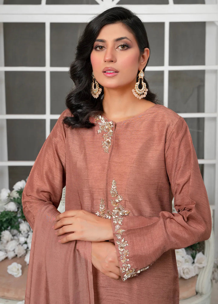 Hadia Batool Pret Embroidered Raw Silk 3 Piece Suit Evara