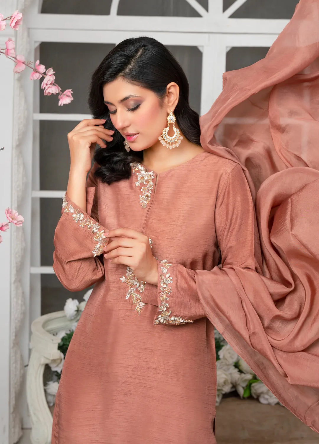 Hadia Batool Pret Embroidered Raw Silk 3 Piece Suit Evara