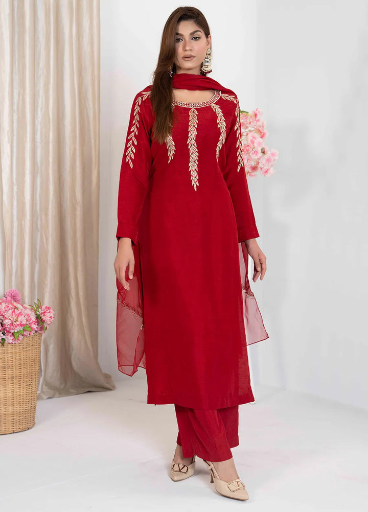 Hadia Batool Pret Embroidered Raw Silk 3 Piece Suit Seemal