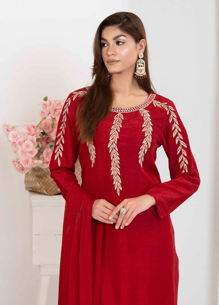 Hadia Batool Pret Embroidered Raw Silk 3 Piece Suit Seemal
