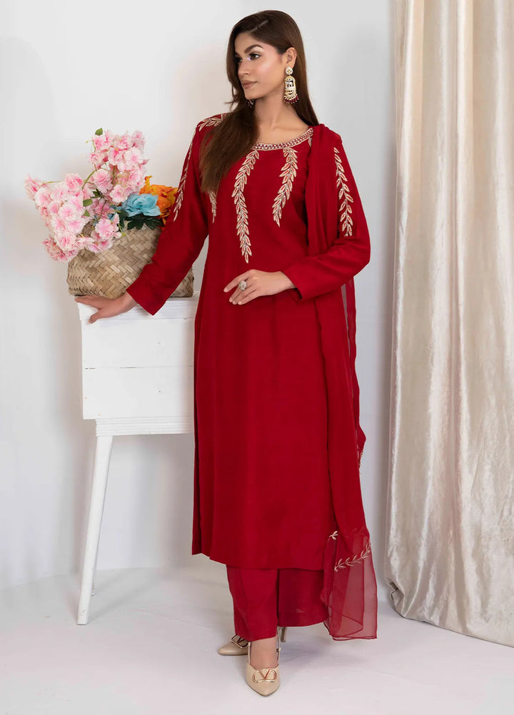 Hadia Batool Pret Embroidered Raw Silk 3 Piece Suit Seemal