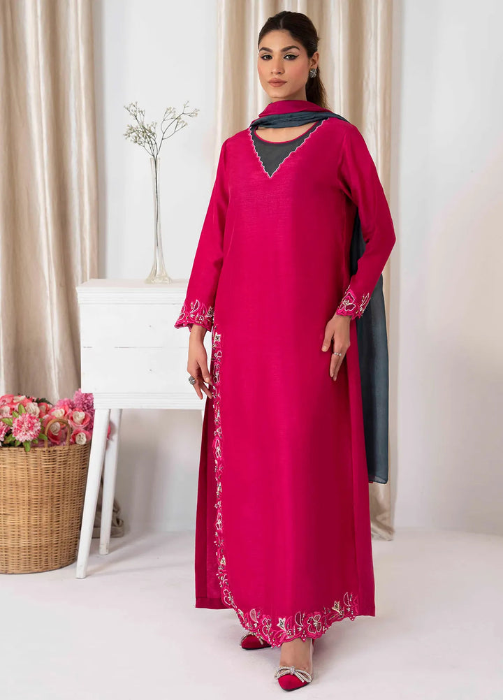 Hadia Batool Pret Embroidered Raw Silk 3 Piece Suit Sohaye