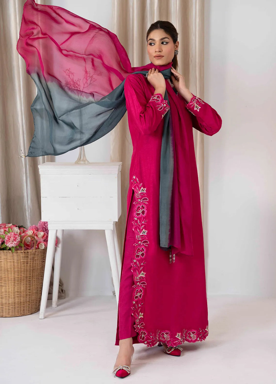 Hadia Batool Pret Embroidered Raw Silk 3 Piece Suit Sohaye
