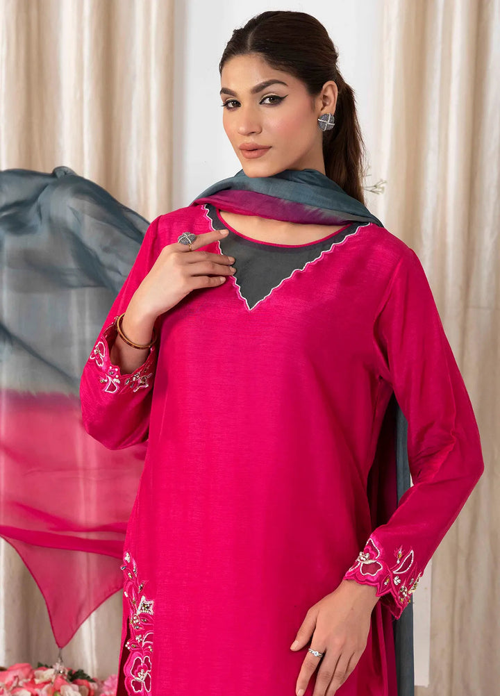 Hadia Batool Pret Embroidered Raw Silk 3 Piece Suit Sohaye