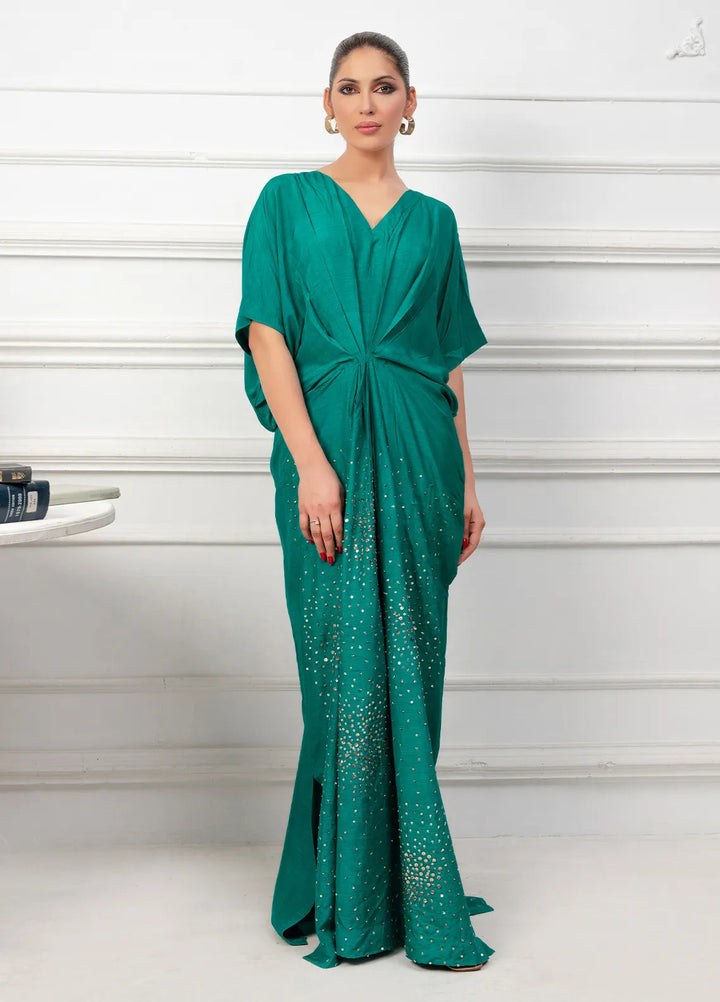 Hadia Batool Pret Embroidered Raw Silk Kaftan Alora