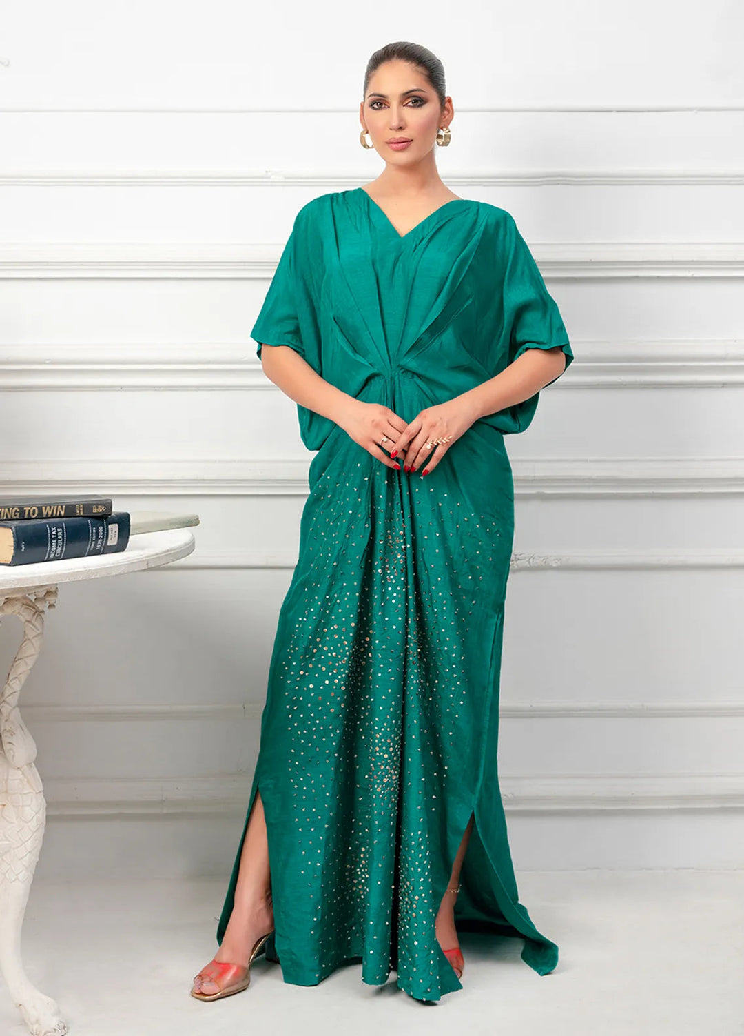 Hadia Batool Pret Embroidered Raw Silk Kaftan Alora