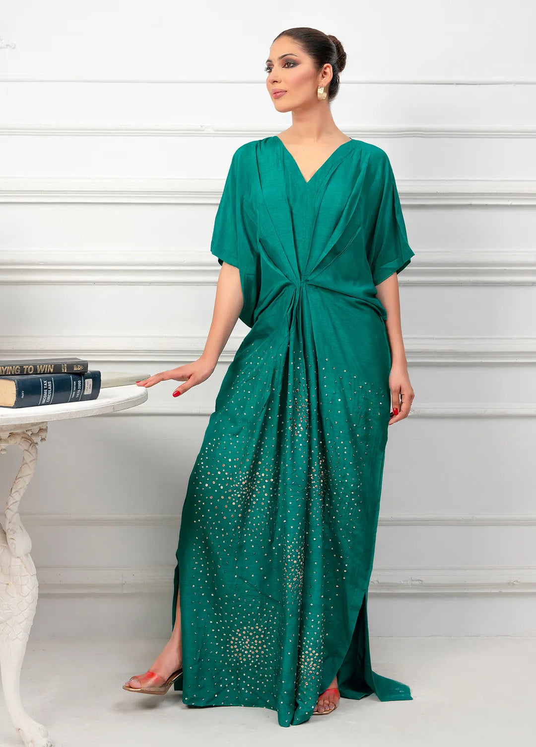 Hadia Batool Pret Embroidered Raw Silk Kaftan Alora