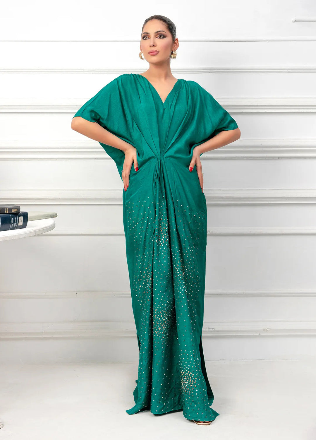 Hadia Batool Pret Embroidered Raw Silk Kaftan Alora