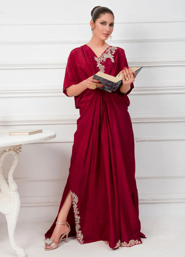 Hadia Batool Pret Embroidered Raw Silk Kaftan Zayn