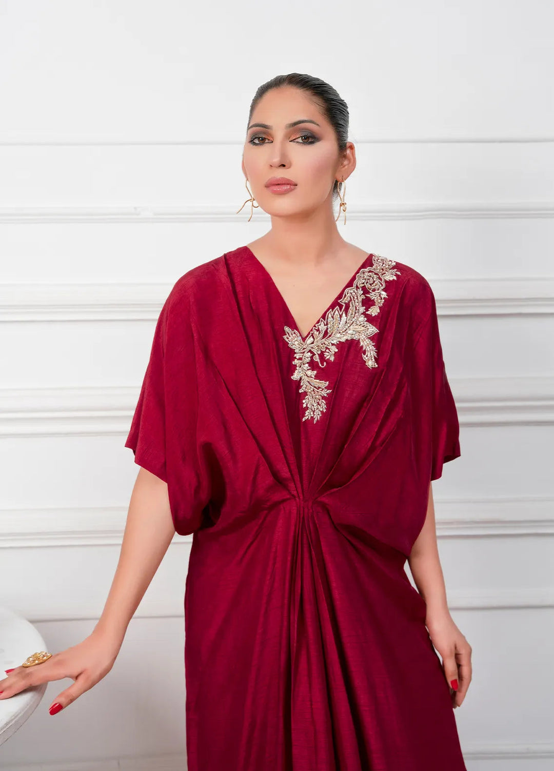 Hadia Batool Pret Embroidered Raw Silk Kaftan Zayn