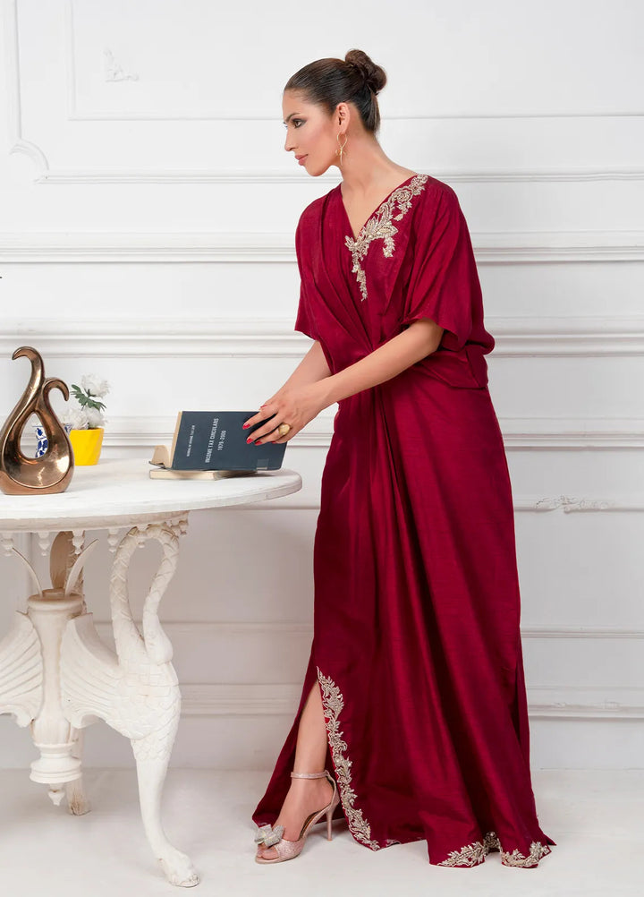 Hadia Batool Pret Embroidered Raw Silk Kaftan Zayn