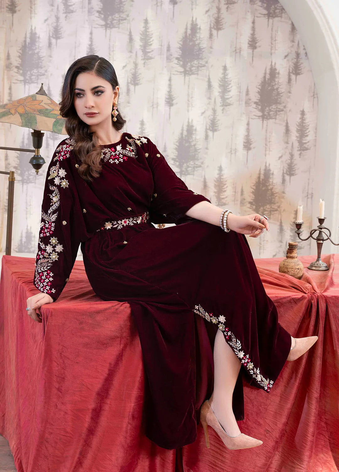 Hadia Batool Pret Embroidered Velvet Kaftan Ruba