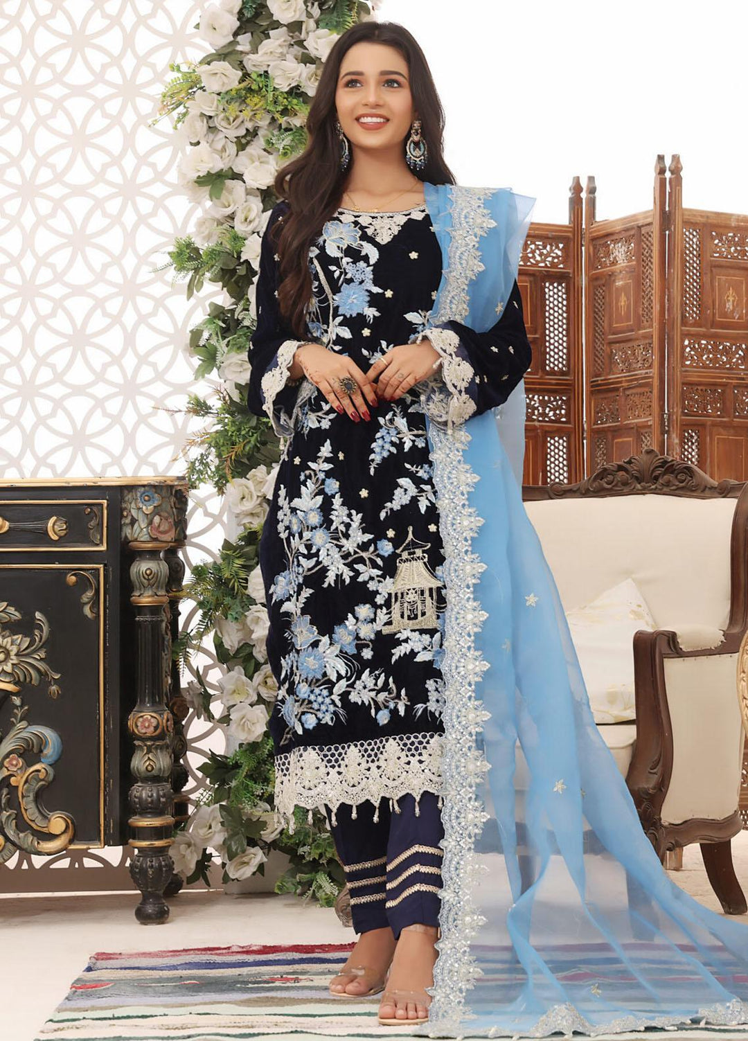 Hadia Eman Embroidered Velvet Suits Unstitched 3 Piece HE23EV D-02 - Festive Collection