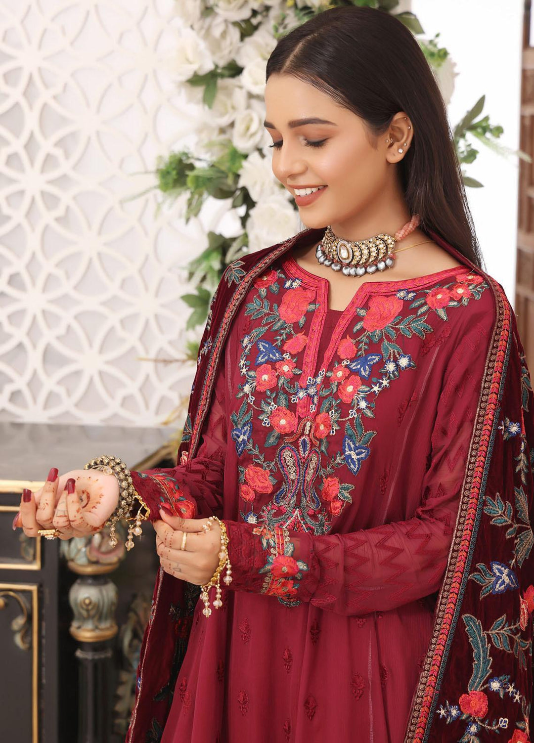 Hadia Eman Embroidered Chiffon Suits Unstitched 3 Piece HE23EV D-05 - Festive Collection