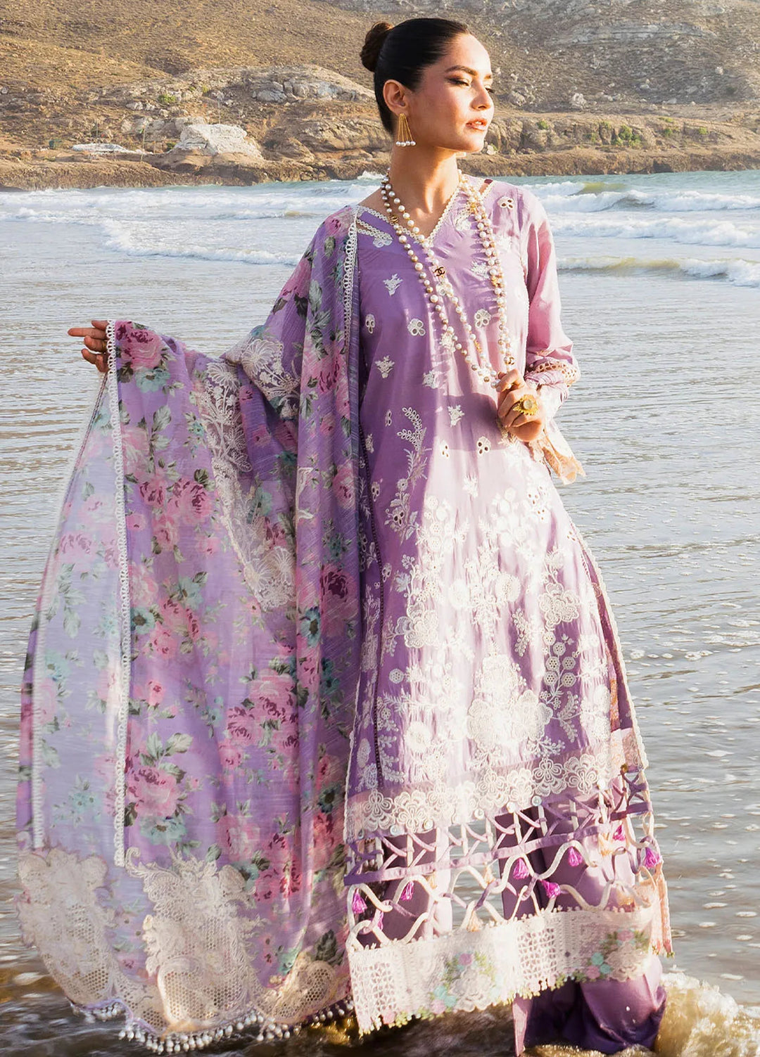 Hai Kuch By Elaf Embroidered Lawn Suit Unstitched 3 Piece EF24HK EHK-2A Banafsha - Festive Collection