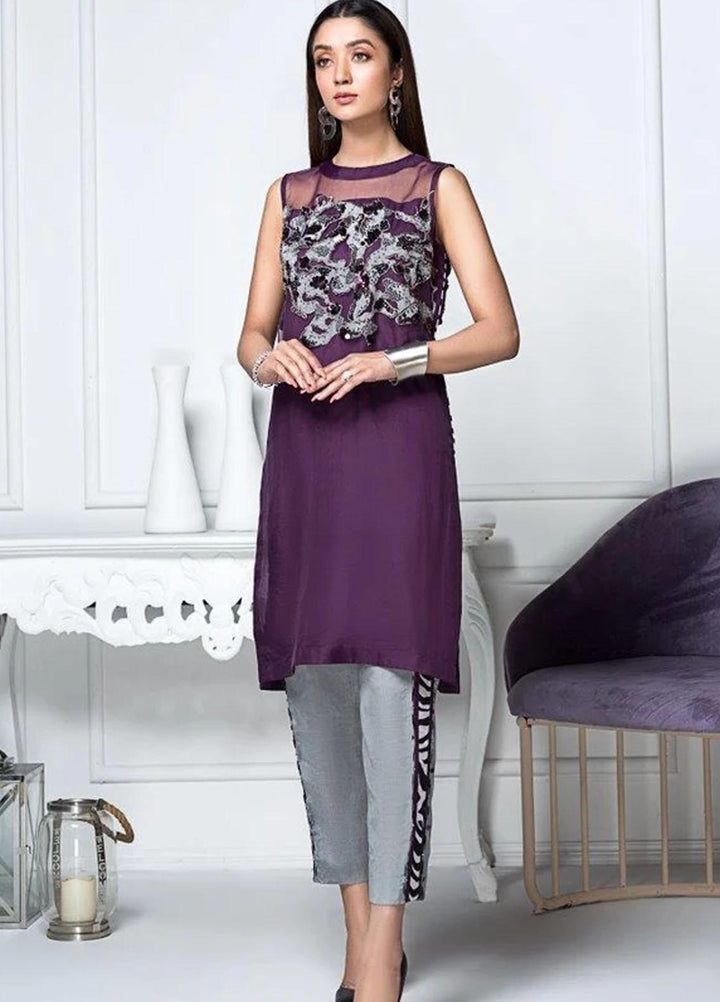 Hana Luxury Pret Embroidered Raw Silk 2 Piece Dress Sangria Grace