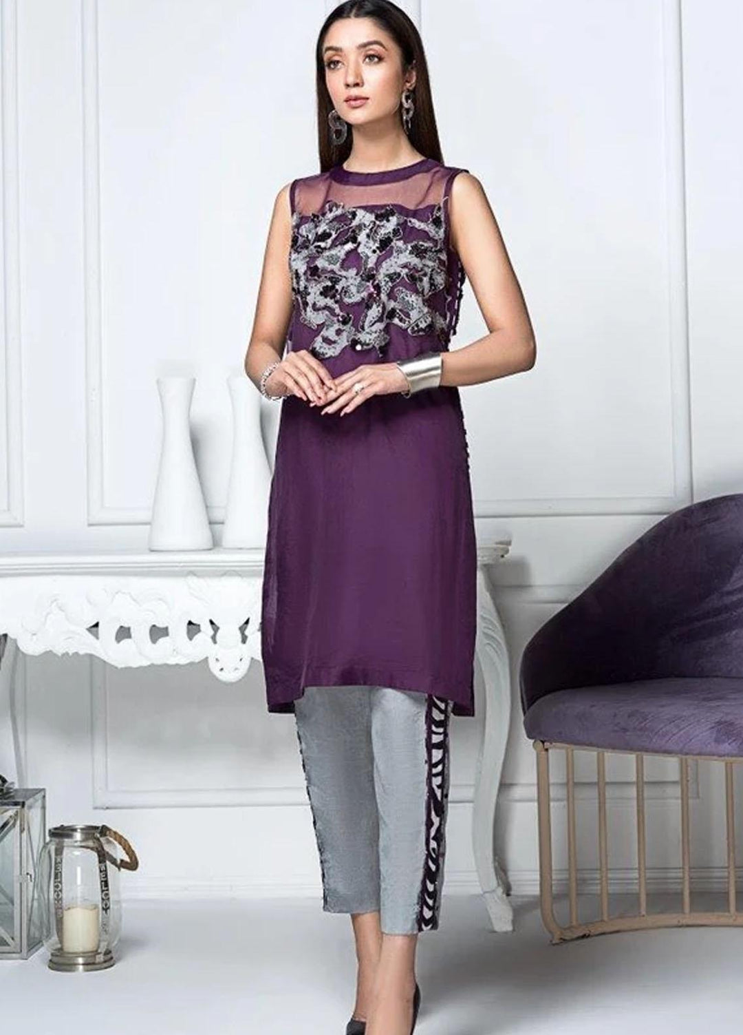 Hana Luxury Pret Embroidered Raw Silk 2 Piece Dress Sangria Grace