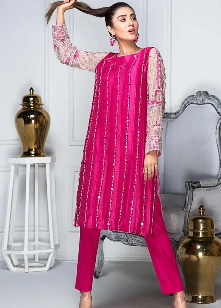 Hana Luxury Pret Embroidered Raw Silk 2 Piece Suit FL0003 Pop Up