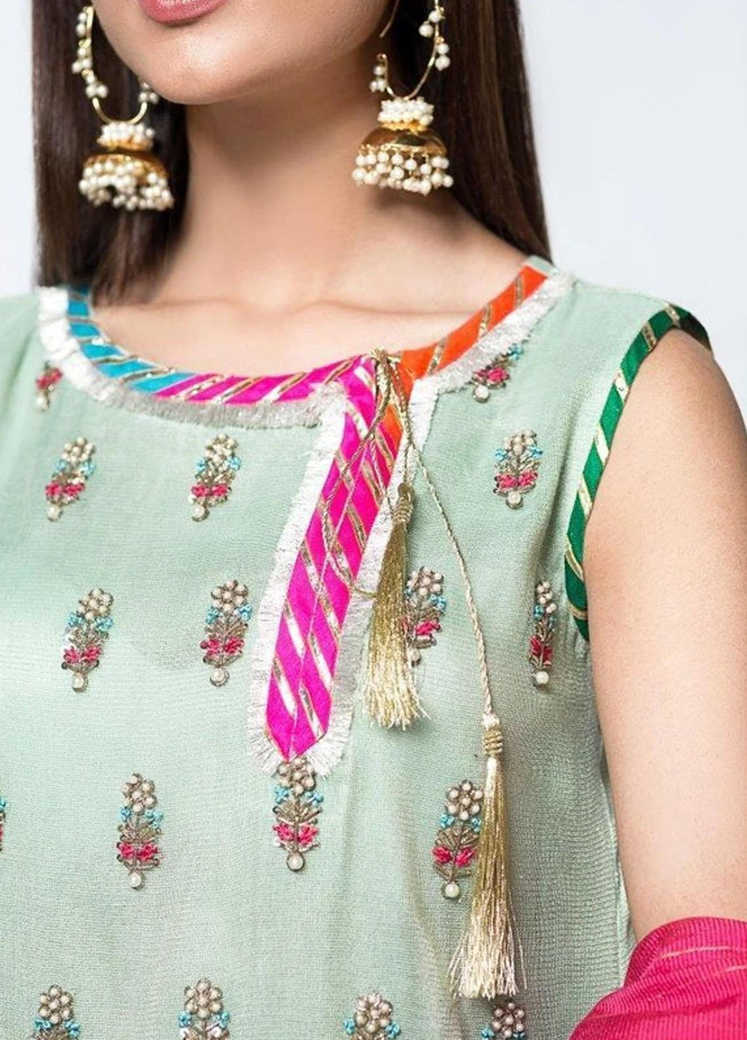 Hana Luxury Pret Embroidered Raw Silk 2 Piece Suit FL0009 Pistacia