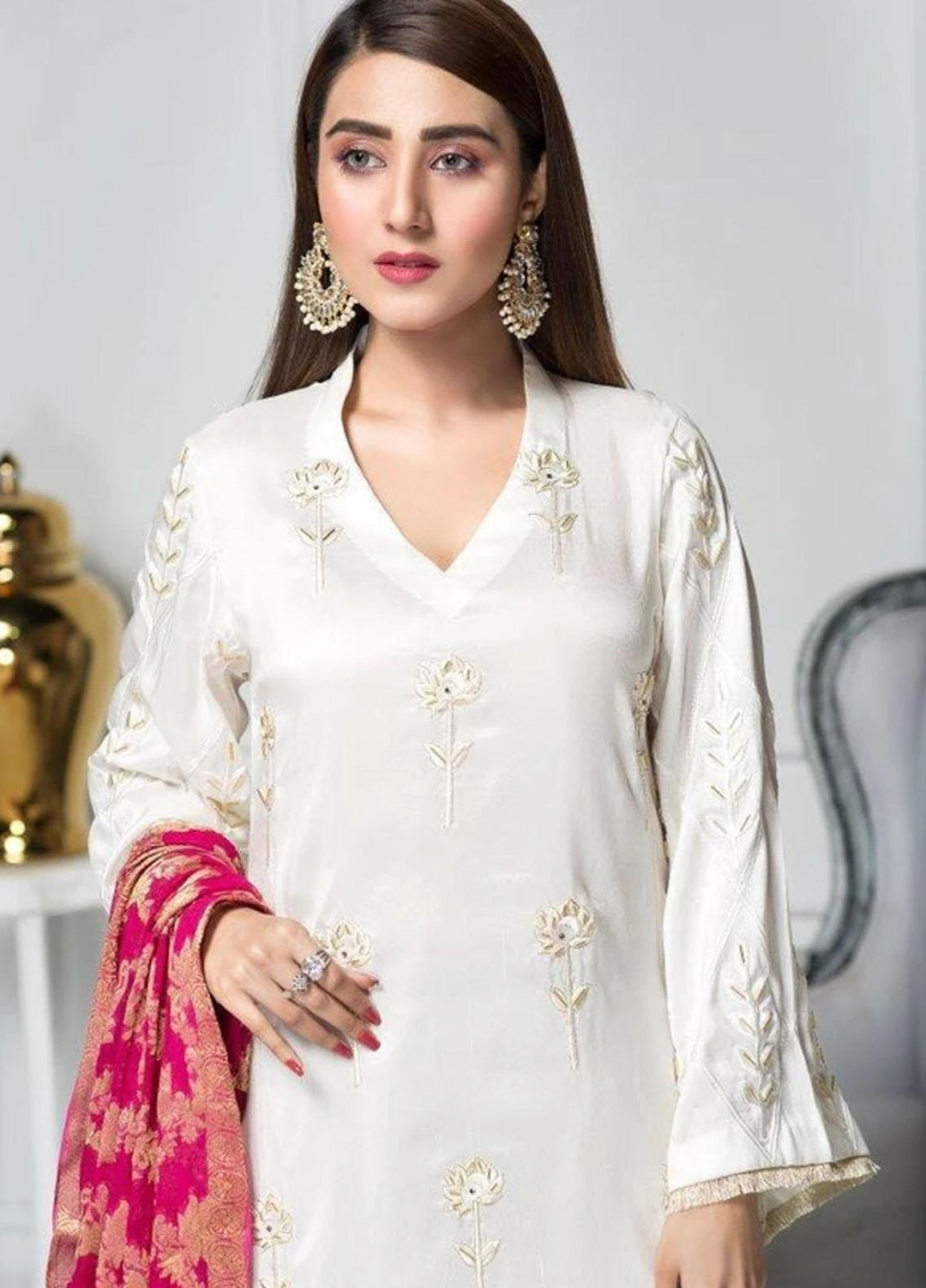 Hana Luxury Pret Embroidered Raw Silk 2 Piece Suit FL0010 Unpigmented