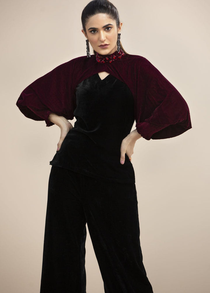 Hana Luxury Pret Embroidered Velvet Top Catch Me Red
