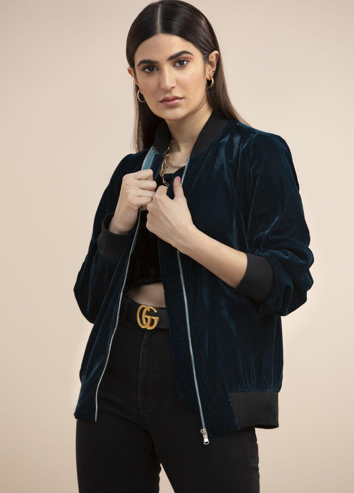 Hana Luxury Pret Embroidered Velvet Top Dark Forest