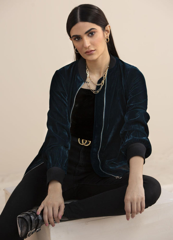 Hana Luxury Pret Embroidered Velvet Top Dark Forest