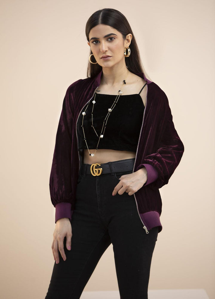 Hana Luxury Pret Embroidered Velvet Top Ruby Woo