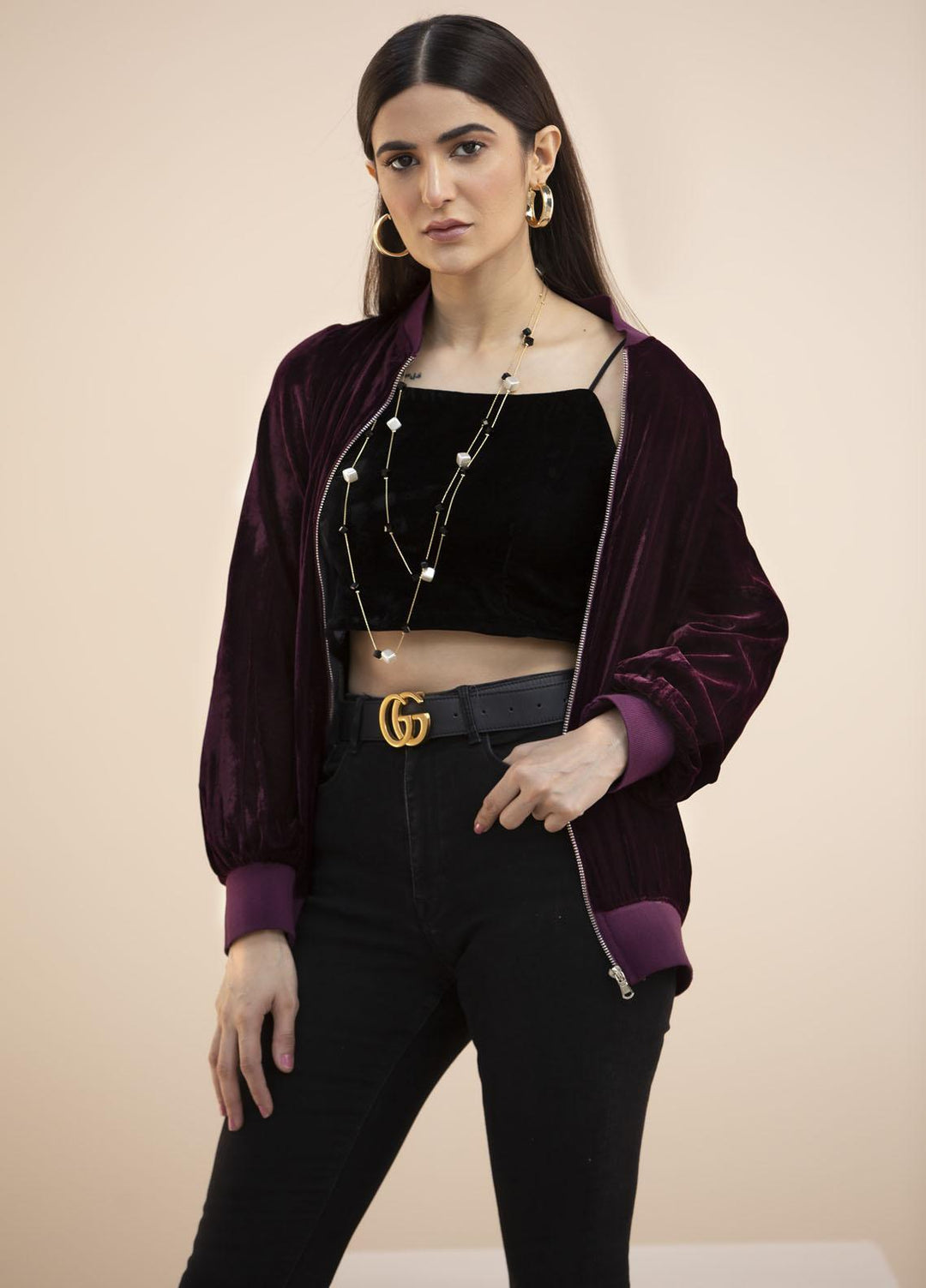 Hana Luxury Pret Embroidered Velvet Top Ruby Woo