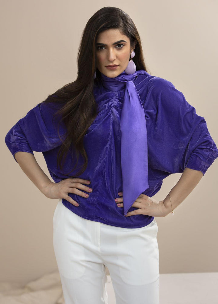 Hana Luxury Pret Embroidered Velvet Top Violet Trance