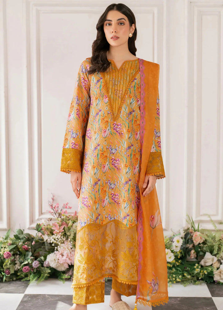 Hana Pret Embroidered Cotton Cambric 3 Piece Suit Blaze